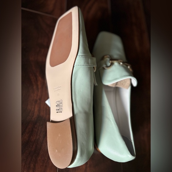 NEW BEAUTIISOLES by Robyn Shreiber Mint Green Leather Loafers with Gold Detail - Picture 5 of 9